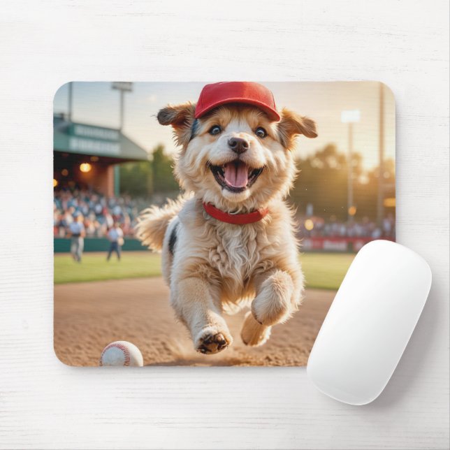 Mousepad Cachorro feliz Vestindo um Boné de beisebol (Com mouse)