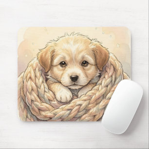 Mousepad Cachorro fofo envolto em cobertor de tricô