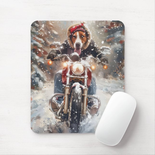 Mousepad Cachorro Foxhound Americano de Bicicleta de Natal (Com mouse)