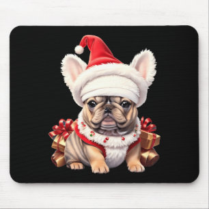 Mousepad Cachorro francês fofo chapéu de Papai Noel Natal C