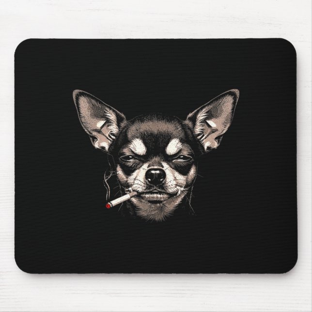 Mousepad Cachorro Fumando Cigarro Chihuquita Engraçado Meme (Frente)