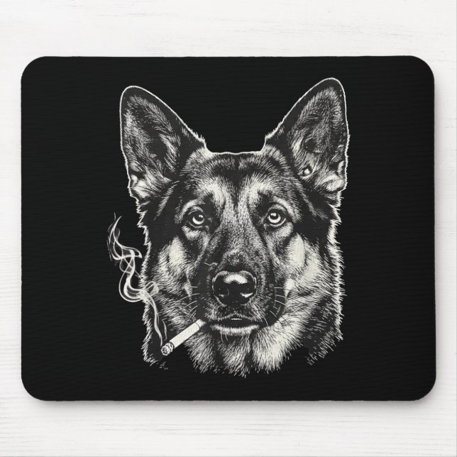 Mousepad Cachorro fumando cigarro meme engraçado do pastor  (Frente)