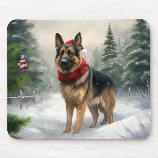 Mousepad Cachorro german shepherd no Natal da Neve (Frente)