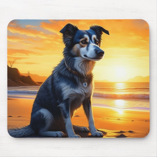 Mousepad Cachorro giro na praia ao sol (Frente)