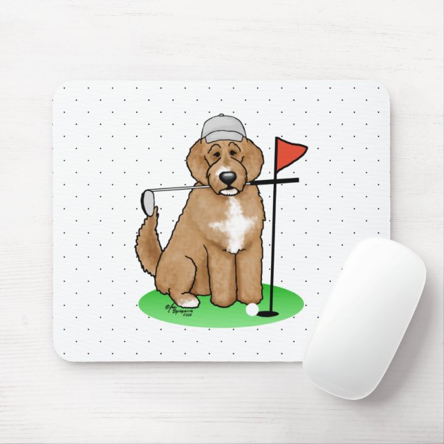 Mousepad Cachorro Goldendoodle Jogando Golfe (whmk2 vermelh (Com mouse)