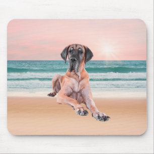 Mousepad Cachorro Great Dane Fofo Sentado na Praia Personal