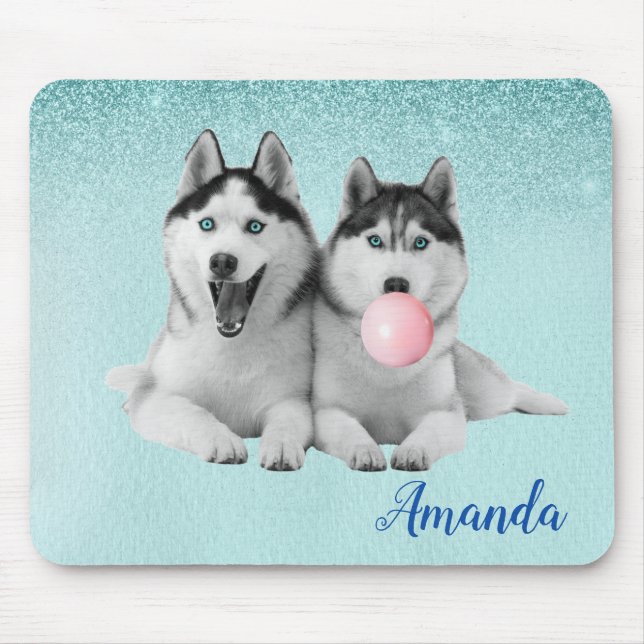 Mousepad Cachorro Husky Siberiano Chiclete Azul (Frente)
