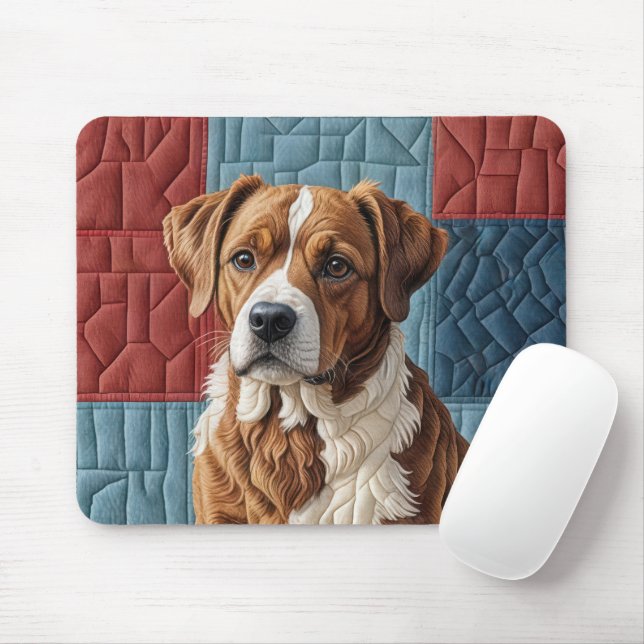 Mousepad Cachorro Inclinado No Padrão De Patchwork (Com mouse)