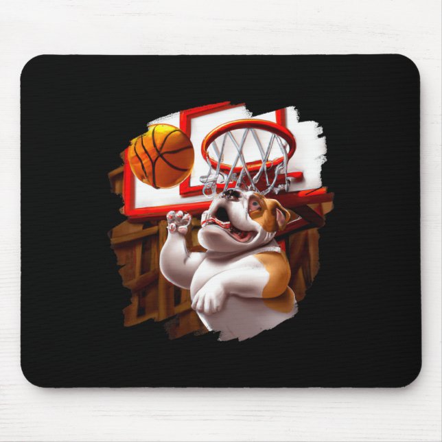 Mousepad Cachorro Inglês Jogando Bâlei Diversão De Basquete (Frente)