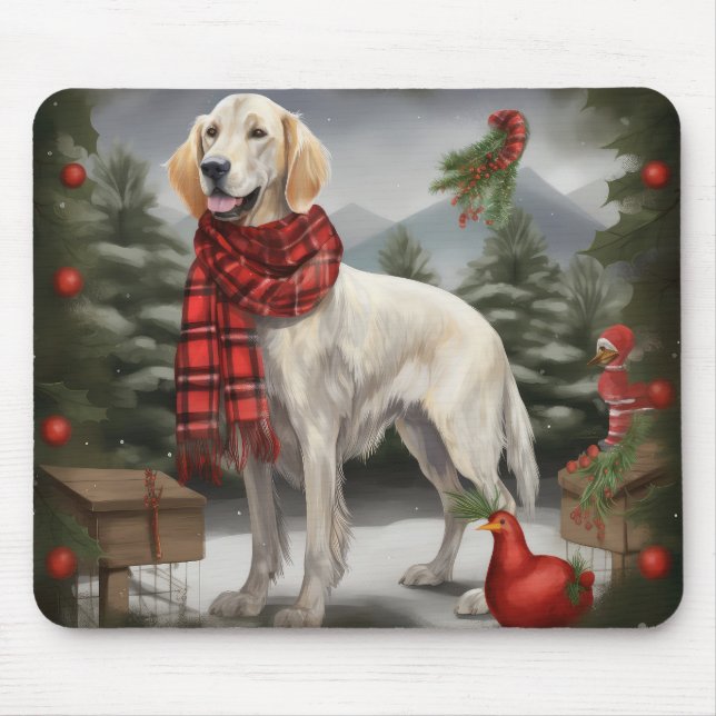 Mousepad Cachorro Inglês no Natal da Neve (Frente)