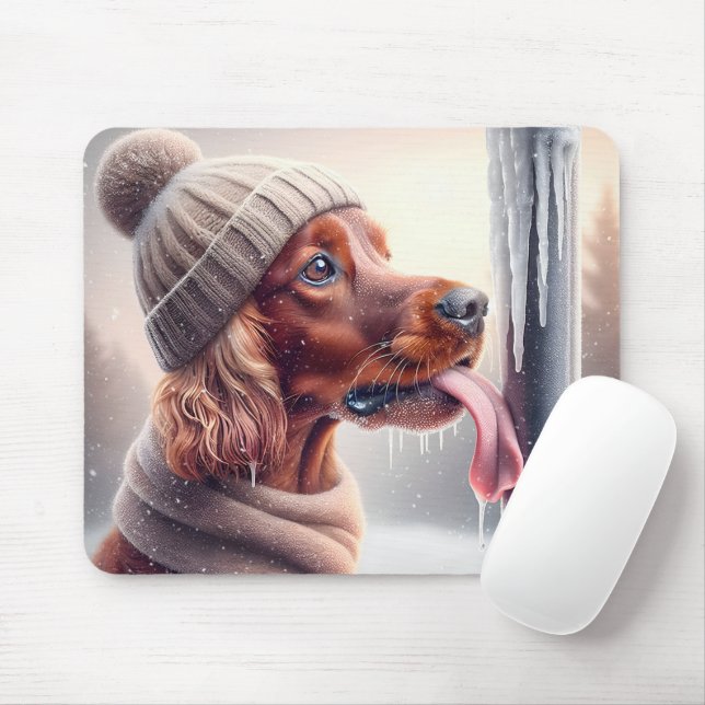 Mousepad Cachorro Irlandês Que Licencia Um Polo Congelado (Com mouse)