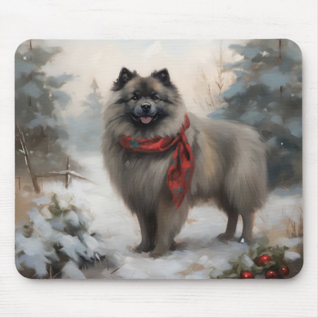Mousepad Cachorro Keeshond no Natal da Neve (Frente)