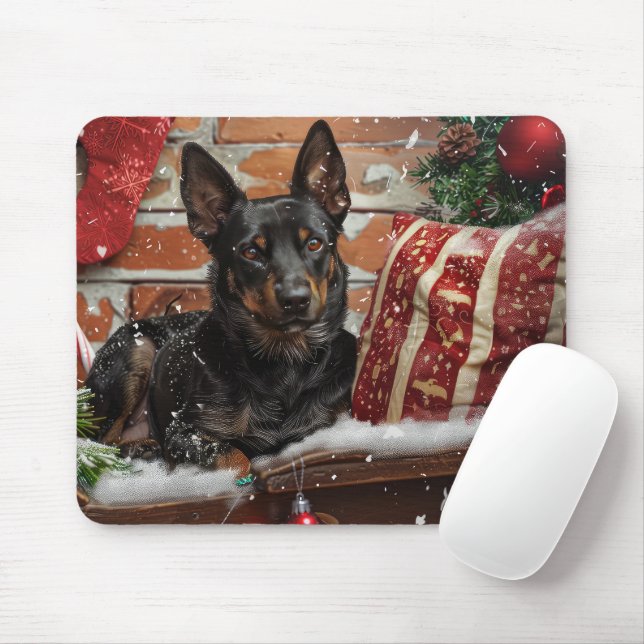 Mousepad Cachorro Kelpie Australiano Natal Festivo (Com mouse)
