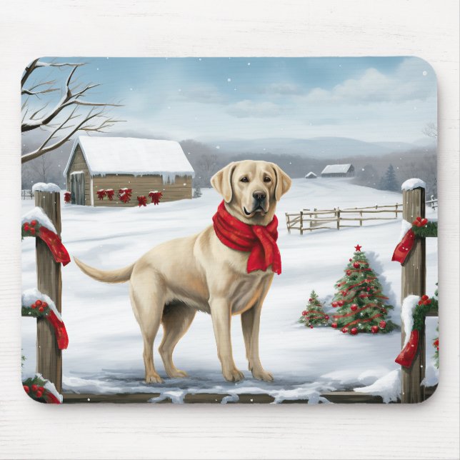 Mousepad Cachorro Labrador Retriever na Neve Natal (Frente)
