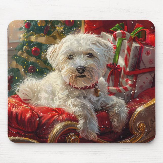 Mousepad Cachorro Maltês Natal Festivo (Frente)