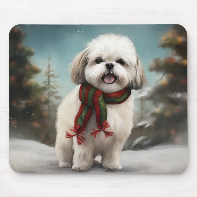 Mousepad Cachorro Malti Tzu na Neve Natal (Frente)