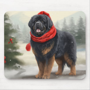 Mousepad Cachorro Mastiff Tibetano no Natal da neve