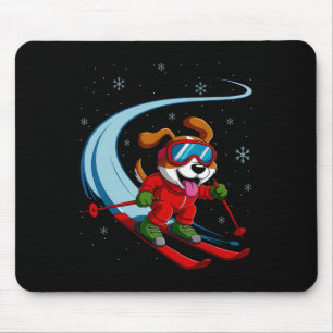Mousepad Cachorro na Neve Filhote de Cachorro Esquiando Esp