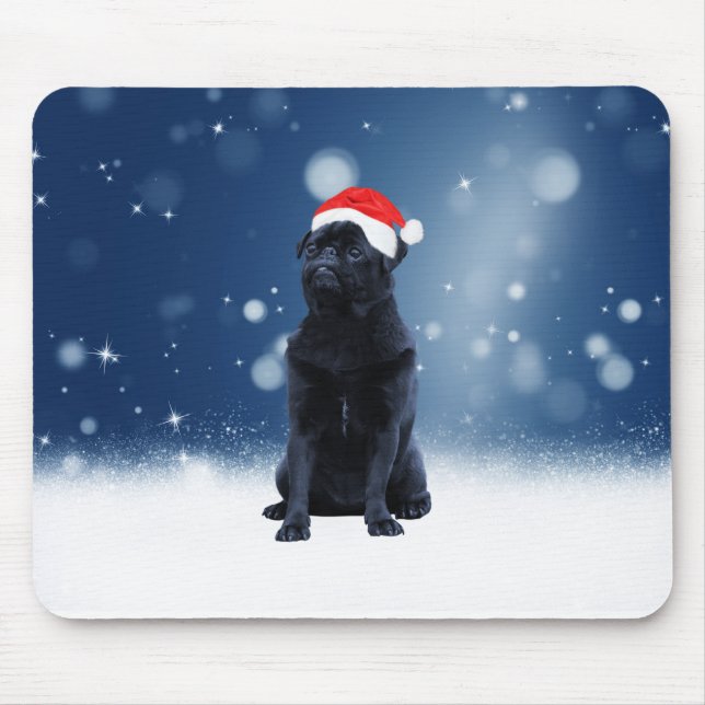 Mousepad Cachorro Negro Cachorro Cachorro Natal Neve Stars (Frente)