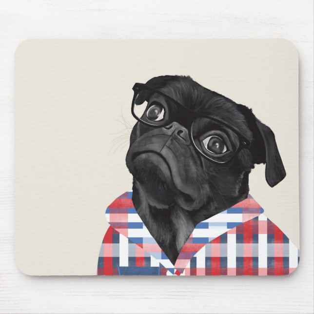 Mousepad Cachorro Negro Cachorro Com Óculos E Cheque Camisa (Frente)