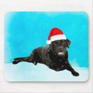 Mousepad Cachorro Negro Sentado no Natal da Neve