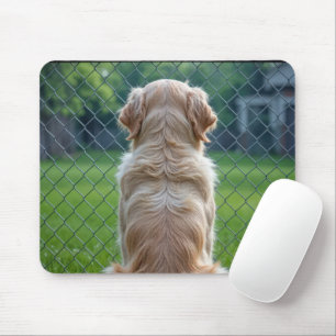 Mousepad Cachorro Olhando através de uma cerca em cadeia
