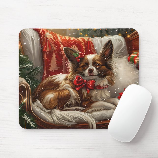 Mousepad Cachorro Papillon Natal Festivo (Com mouse)