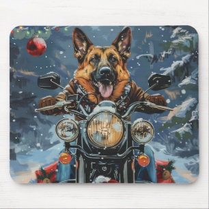 Mousepad Cachorro Pastor Alemão Pilotando Motocicleta Natal