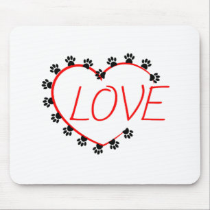 Mousepad Cachorro Pata Coração Vermelho Amor