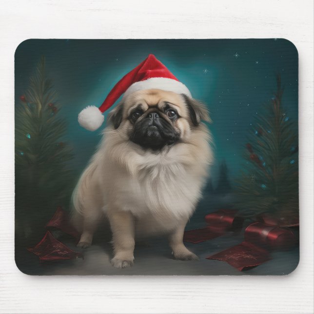 Mousepad Cachorro Pekingês no Natal da Neve (Frente)