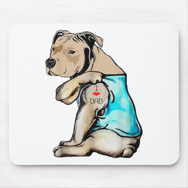 Mousepad Cachorro Pitbull Eu Adoro Pai Tatuando Família Eng (Frente)