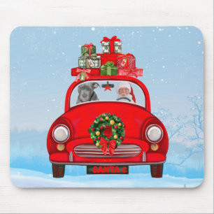Mousepad Cachorro Pitbull No Carro Com Papai Noel