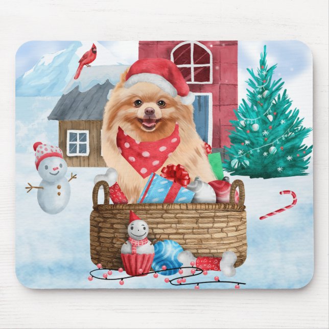 Mousepad Cachorro Pomerano Na Casa De Cachorro De Neve (Frente)