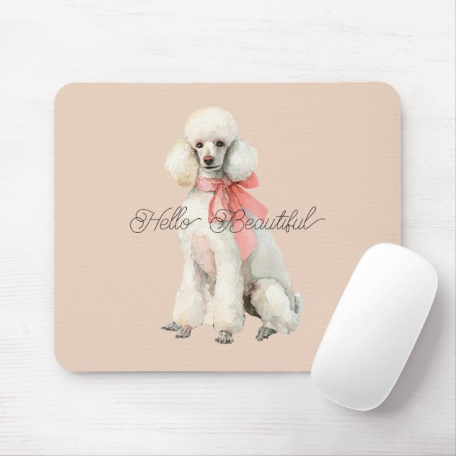 Mousepad Cachorro Poodle Branco Olá Bonito (Com mouse)