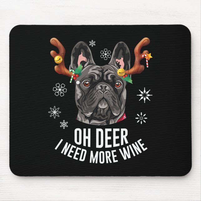 Mousepad Cachorro Preto de Natal Bulldog Francês Chifres de (Frente)