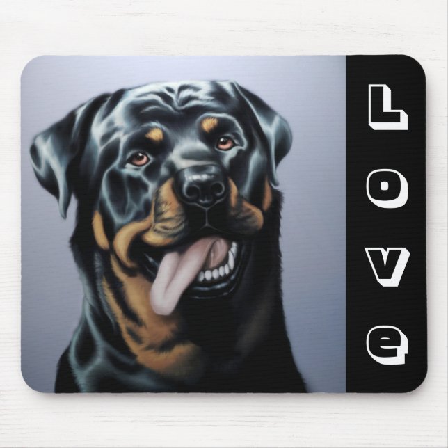 Mousepad Cachorro Preto e Branco de Rottweiler Amor (Frente)