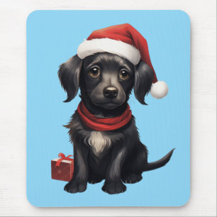 Mousepad Cachorro Preto Fofo no Natal