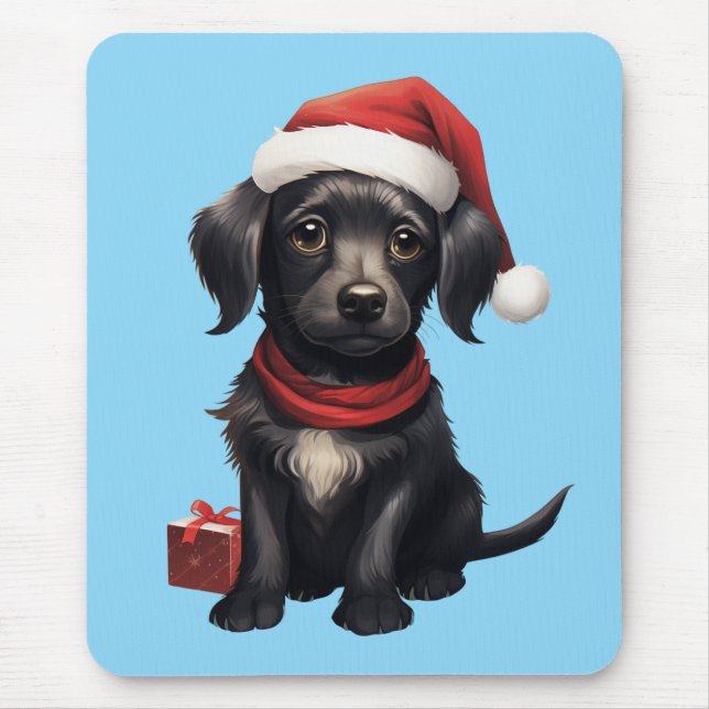 Mousepad Cachorro Preto Fofo no Natal (Frente)