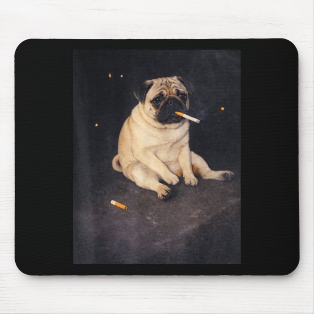 Mousepad Cachorro pug engraçado fumando cigarro meme cachor (Frente)