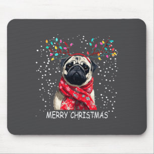 Mousepad Cachorro Pug Feminino Chapéu de Natal do Papai Noe