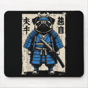 Mousepad Cachorro Pug Samurai Engraçado Guerreiro Japonês A