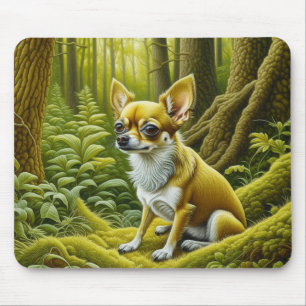 Mousepad Cachorro-quente Chihuahua Fofo Sentado na Floresta