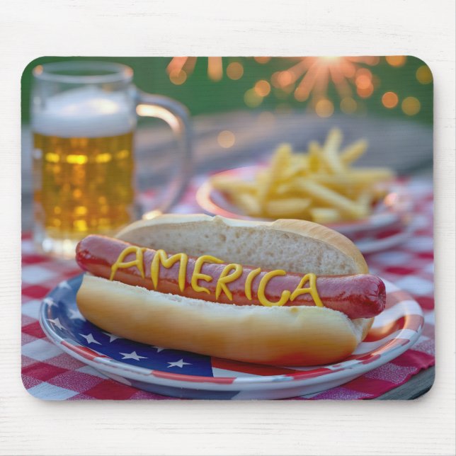 Mousepad Cachorro Quente de 4 de Julho Com Cerveja (Frente)