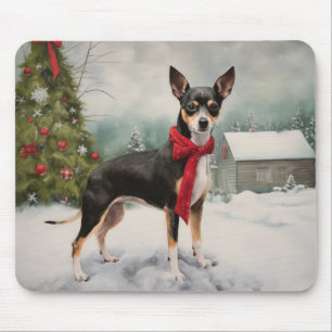 Mousepad Cachorro Rat Terrier na Neve Natal
