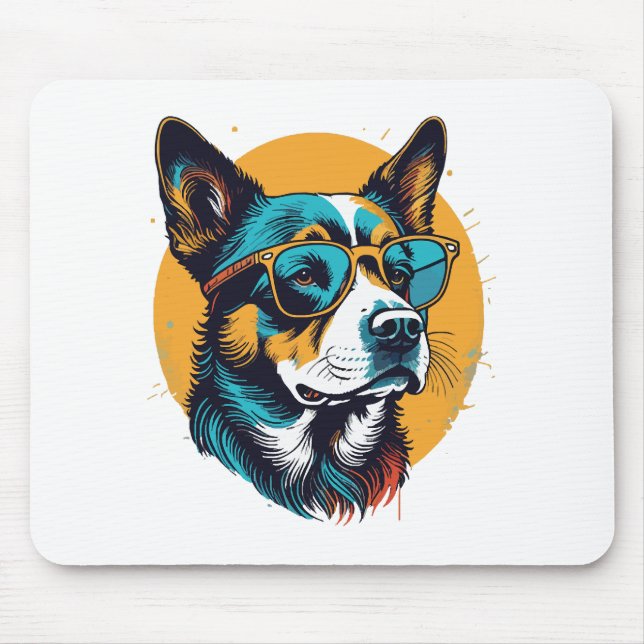 Mousepad Cachorro retrô usando óculos de sol (Frente)