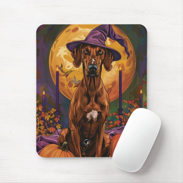 Mousepad Cachorro Rhodesian Ridgeback Bruxa de Halloween Ab (Com mouse)