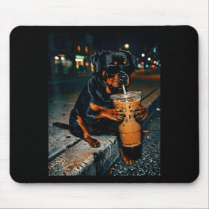 Mousepad Cachorro rottweiler bebendo café gelado animal eng