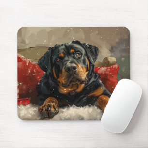Mousepad Cachorro Rottweiler Festivo de Natal