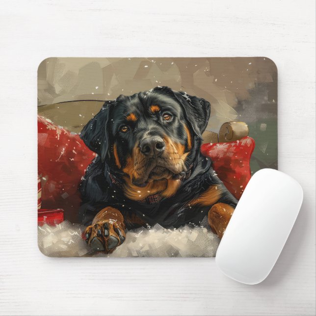 Mousepad Cachorro Rottweiler Festivo de Natal (Com mouse)