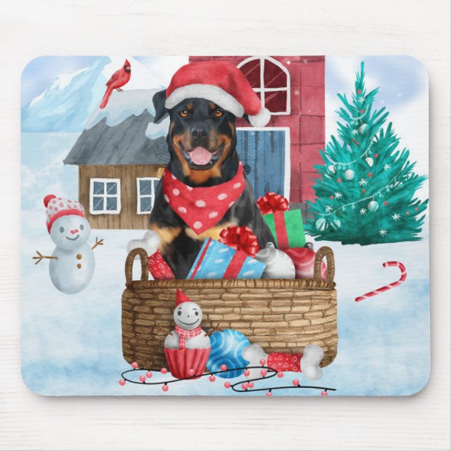 Mousepad Cachorro Rottweiler Na Casa Dos Cachorros De Natal (Frente)